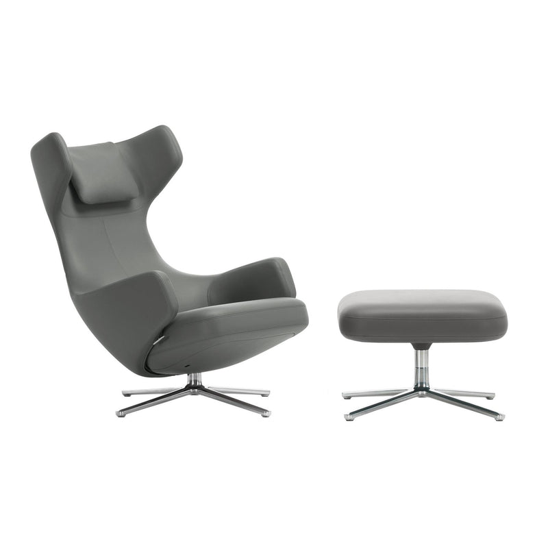Vitra - Grand Repos Sessel und Ottoman | Leder Premium F granitgrau (65)(Kontrastnaht)