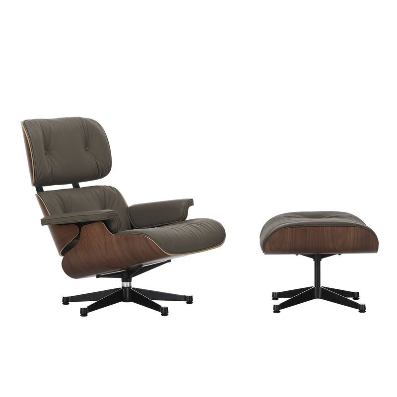 Vitra - Lounge Chair & Ottoman | Leder Premium F 61 umbra / Nussbaum dunkel / poliert / Seiten schwarz