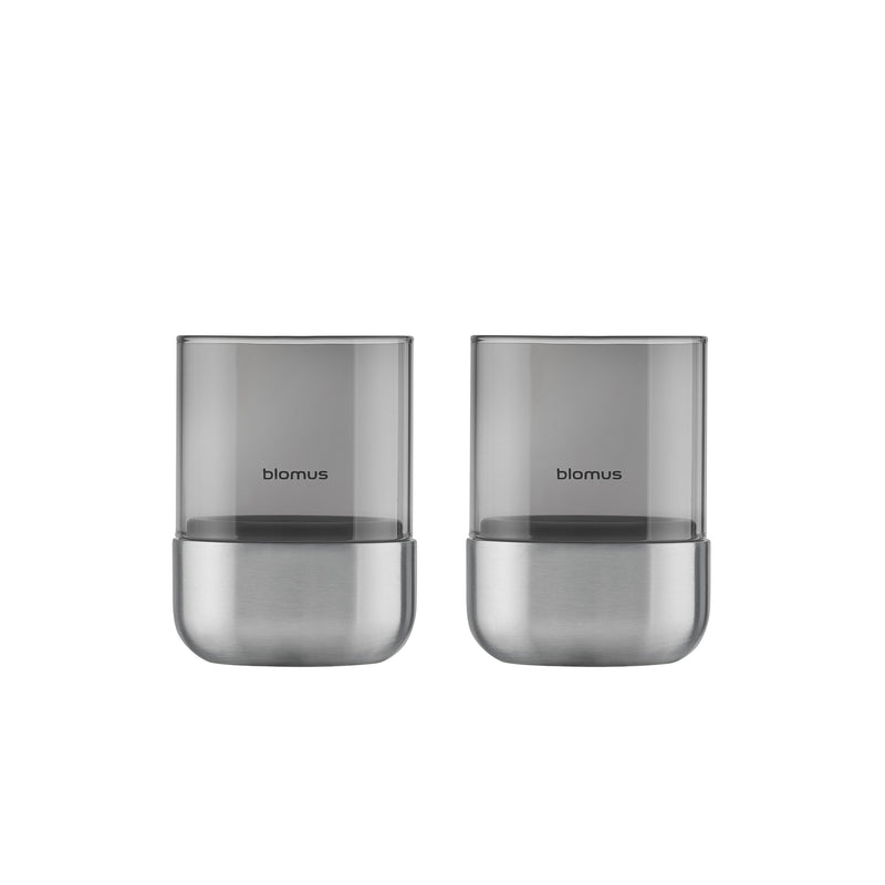 Blomus - Calma Windlicht | 2er-Set / Ø 7 cm / smoke/Edelstahl matt