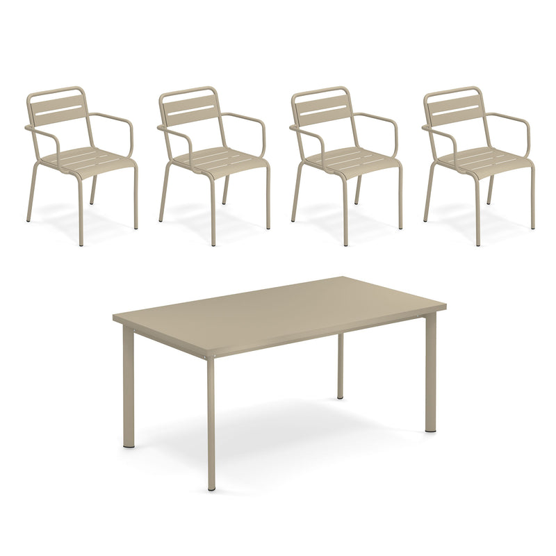 Emu - Star Outdoor Tisch 160 x 90 cm + Armlehnstuhl (4er-Set) | Armlehnstuhl / 160 x 90 cm / taupe