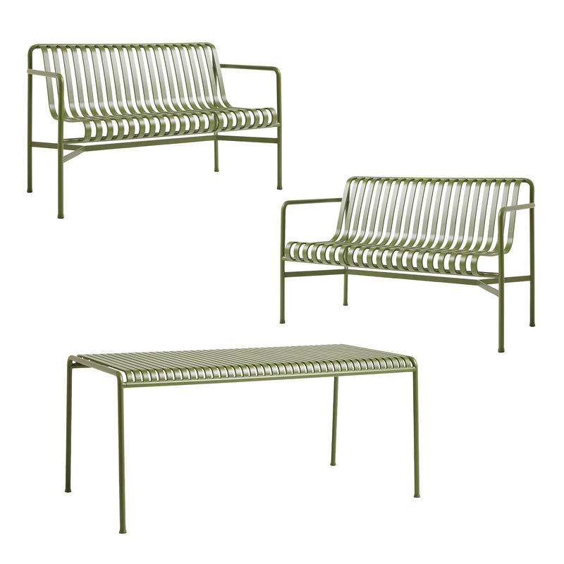HAY - Palissade Tisch + 2x Dining Bench | olive