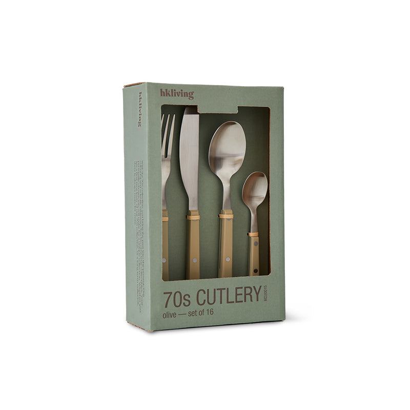 HKliving - 70's Besteck-Set | olivgrün