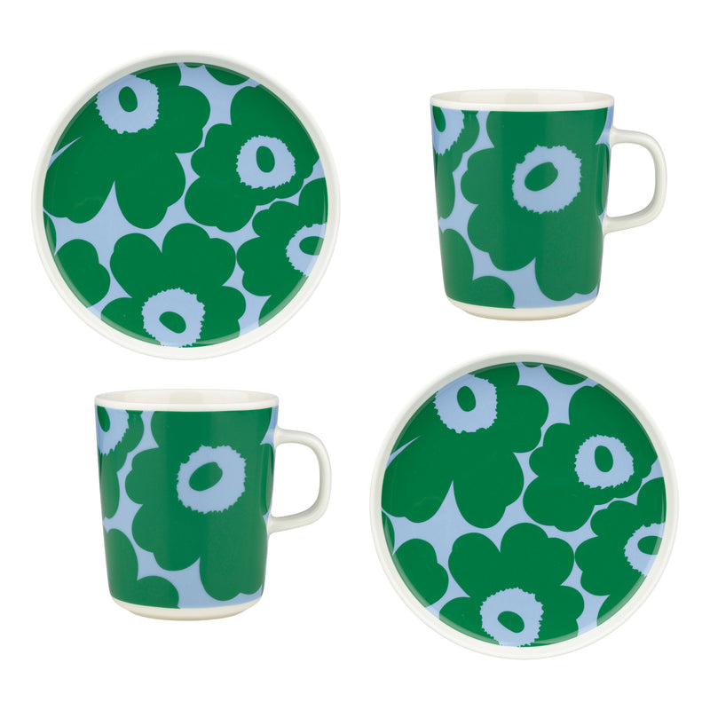 Marimekko - Oiva Unikko Geschirr-Set | weiß/grün/hellblau