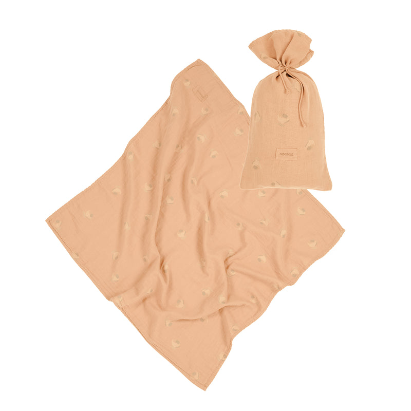 Nobodinoz - Wabi Sabi Musselintuch mit Beutel | powder pink blossom