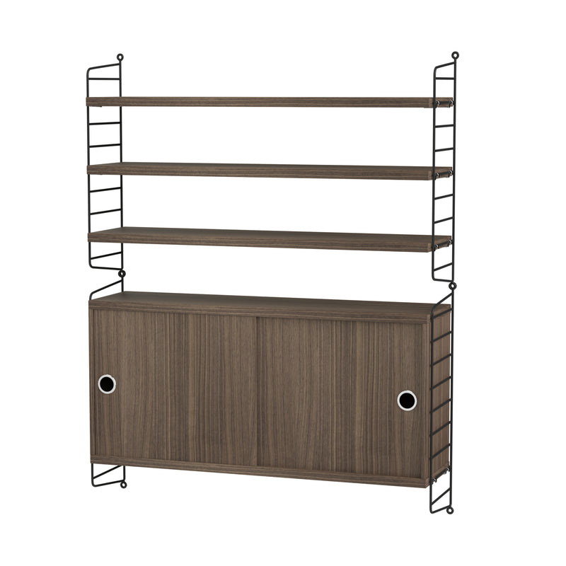 String - Wandregal mit Schrank | Walnuss/schwarz
