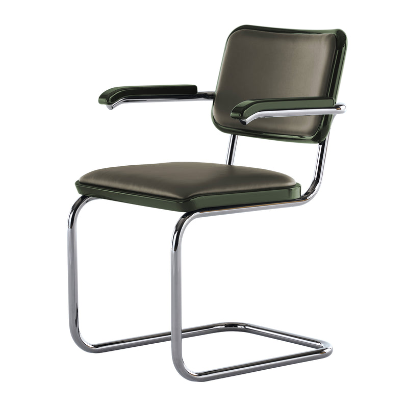 Thonet - JS. THONET by Jil Sander S 64 Freischwinger | Leder graphite green / high-gloss graphite green / Glossy Titan