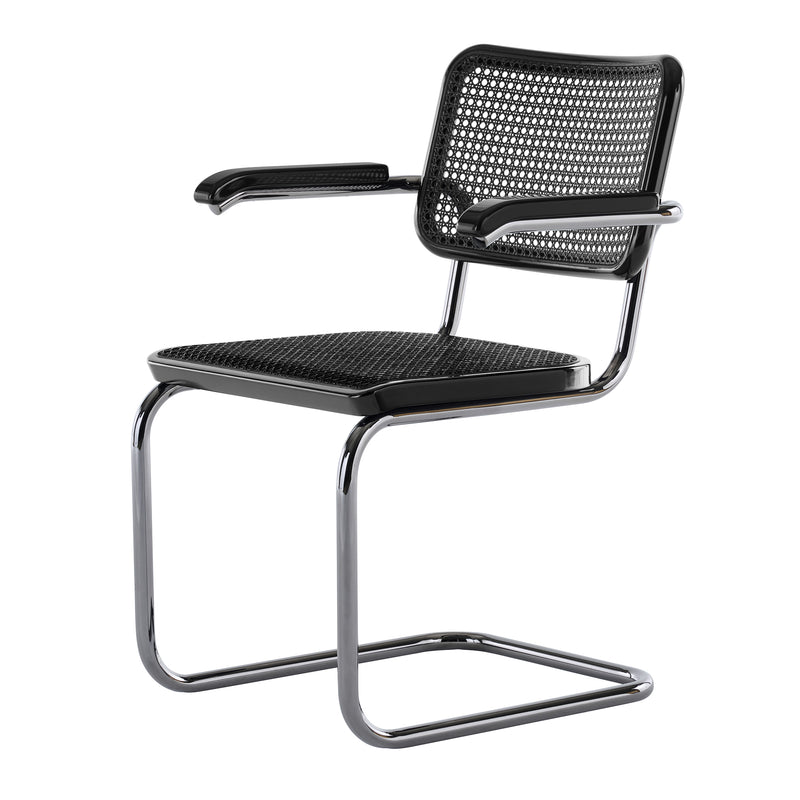 Thonet - JS. THONET by Jil Sander S 64 Freischwinger | Rohrgeflecht mit Kunststoffstützgewebe / high-gloss graphite black / Glossy Titan