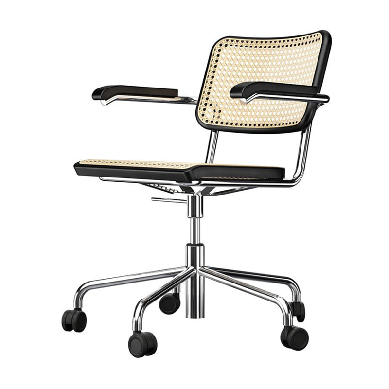 Thonet - S 64 VDR Drehsessel | Buche schwarz gebeizt / verchromt / Geflecht natur