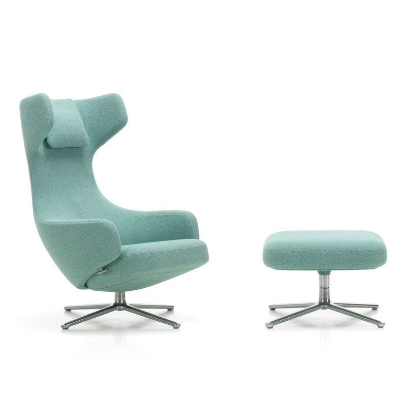 Vitra - Grand Repos Sessel und Ottoman | Dumet zartblau / smaragd (Doppelstichnaht)