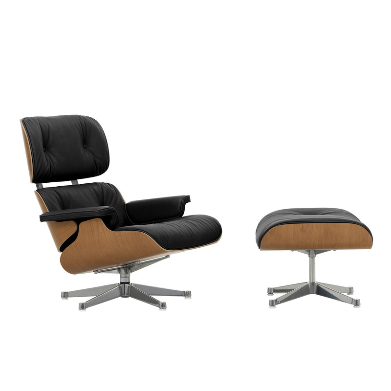 Vitra - Lounge Chair & Ottoman | Leder Premium F 66 nero / Kirsche natur / poliert
