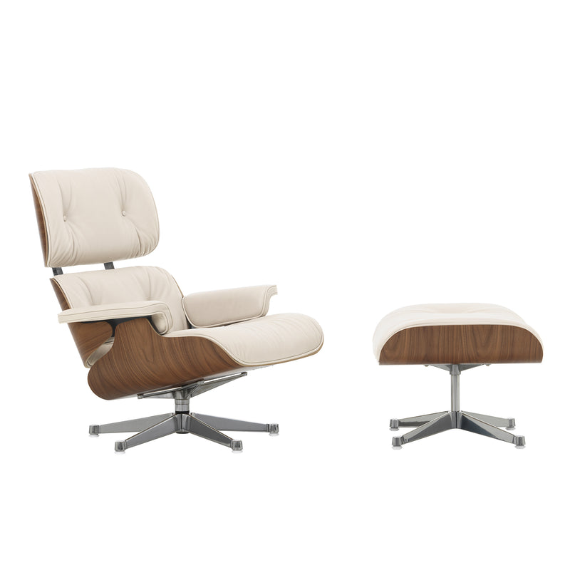 Vitra - Lounge Chair & Ottoman | Leder Premium F 72 snow / Nussbaum natur / poliert