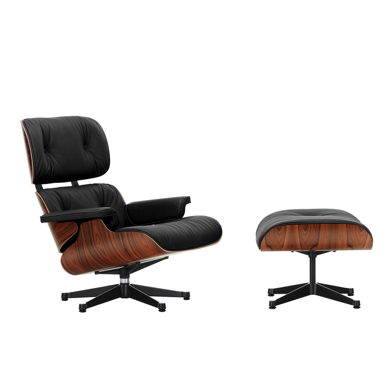 Vitra - Lounge Chair & Ottoman | Leder Premium F 66 nero / Santos Palisander / poliert / Seiten schwarz