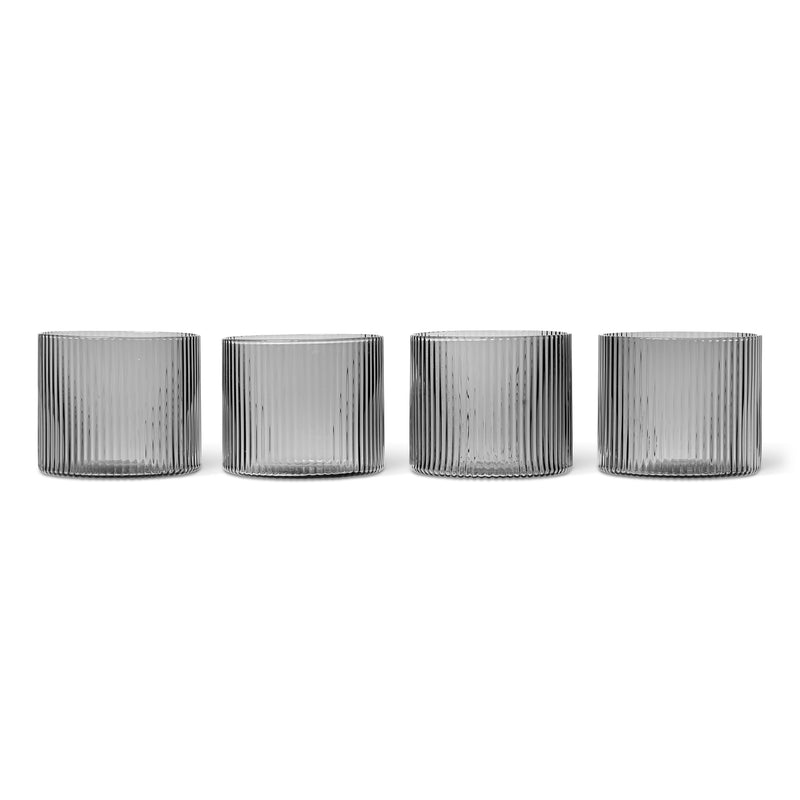 Ferm Living - Ripple Trinkgläser low (4er-Set) | smoked grey