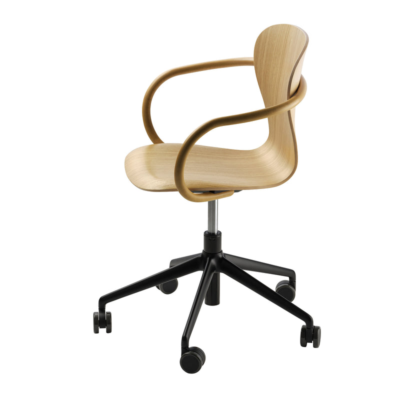 Thonet - S 220 FDRW Drehstuhl mit Rollen | Eiche klar lackiert / tiefschwarz