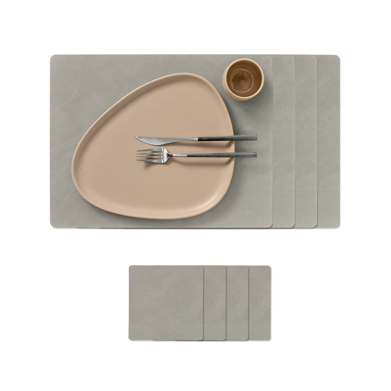 Lind DNA - Tischset Square Geschenkset | 4 Tischsets + 4 Glasuntersetzer / Nupo hellgrau