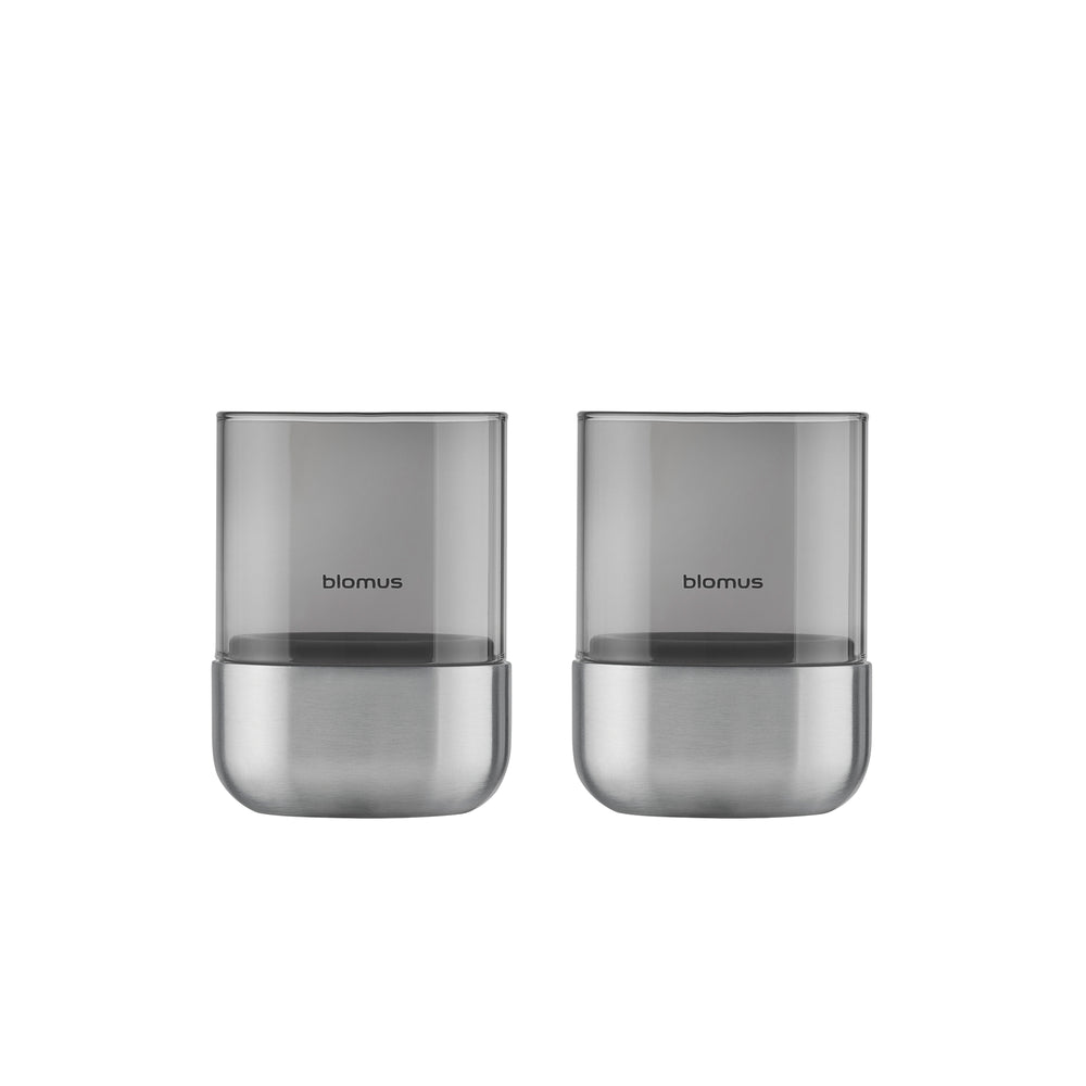 Blomus - Calma Windlicht | 2er-Set / Ø 7 cm / smoke/Edelstahl matt