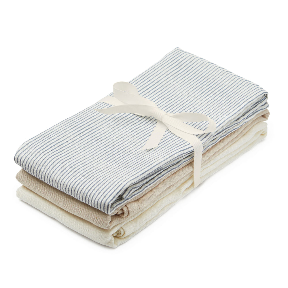 Cam Cam Copenhagen - Mulltücher-Set | 3er-Set / stripes blue/praline/creme white