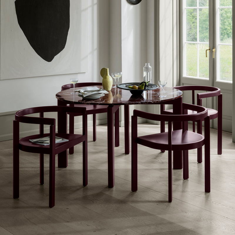 Fritz Hansen - After Esstisch, Ø120 cm | Marmorplatte rot-weiß