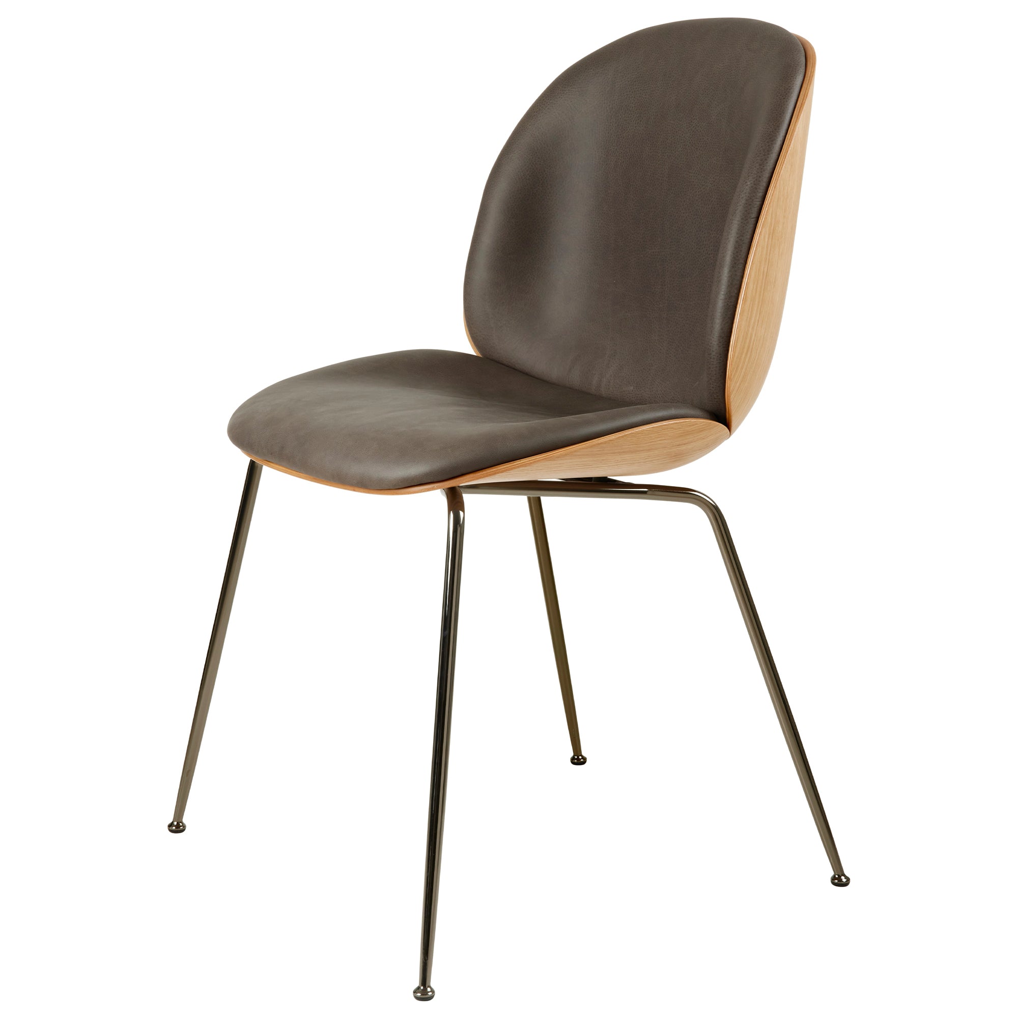 Gubi - Beetle Stuhl 3D Veneer | GUBI Soft Leather Gray / Chrom schwarz