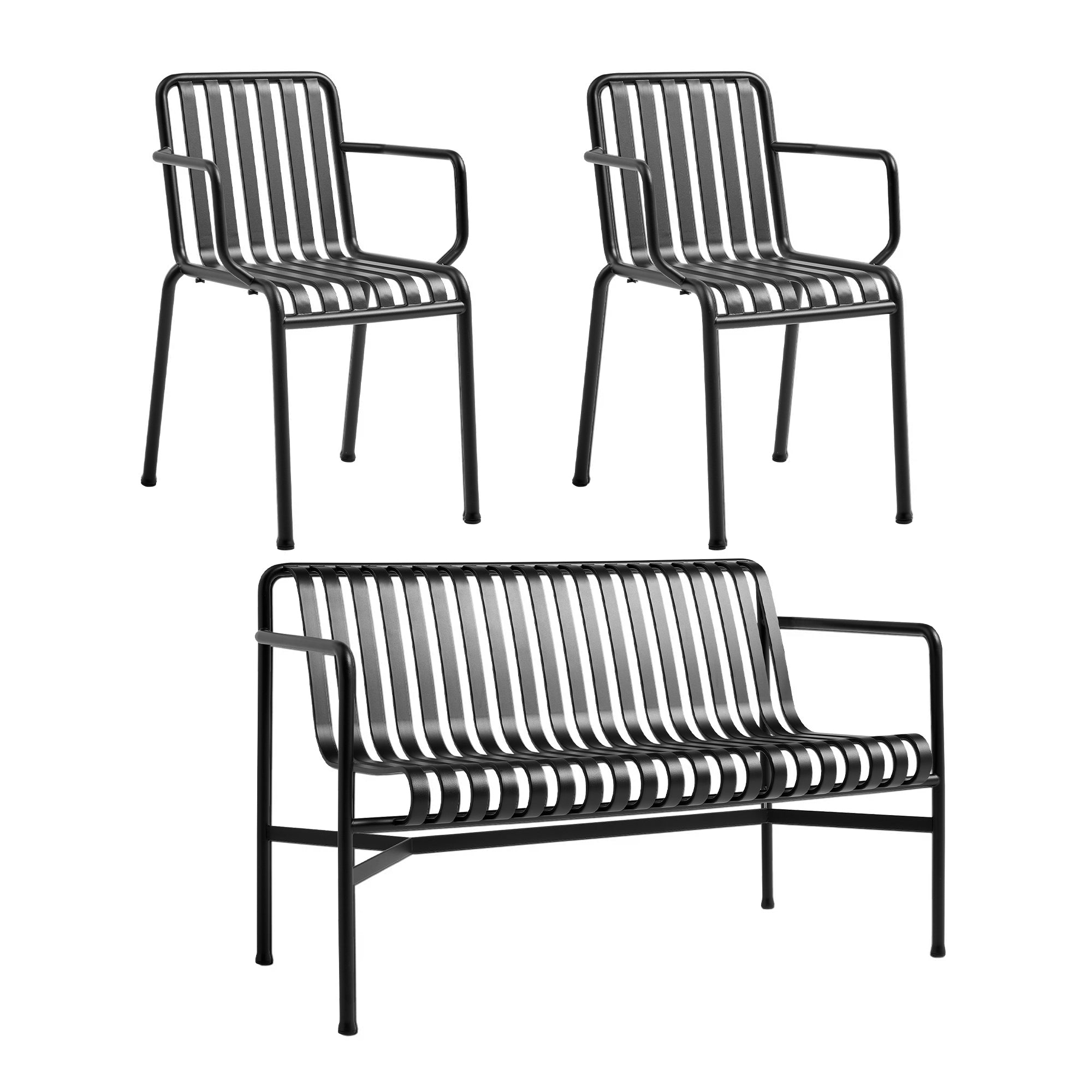 HAY - Palissade Dining Bench + 2x Armlehnenstuhl | anthrazit