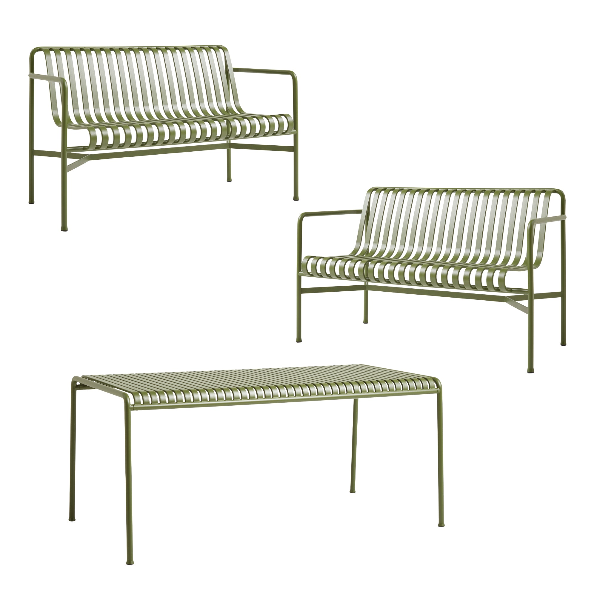 HAY - Palissade Tisch + 2x Dining Bench | olive