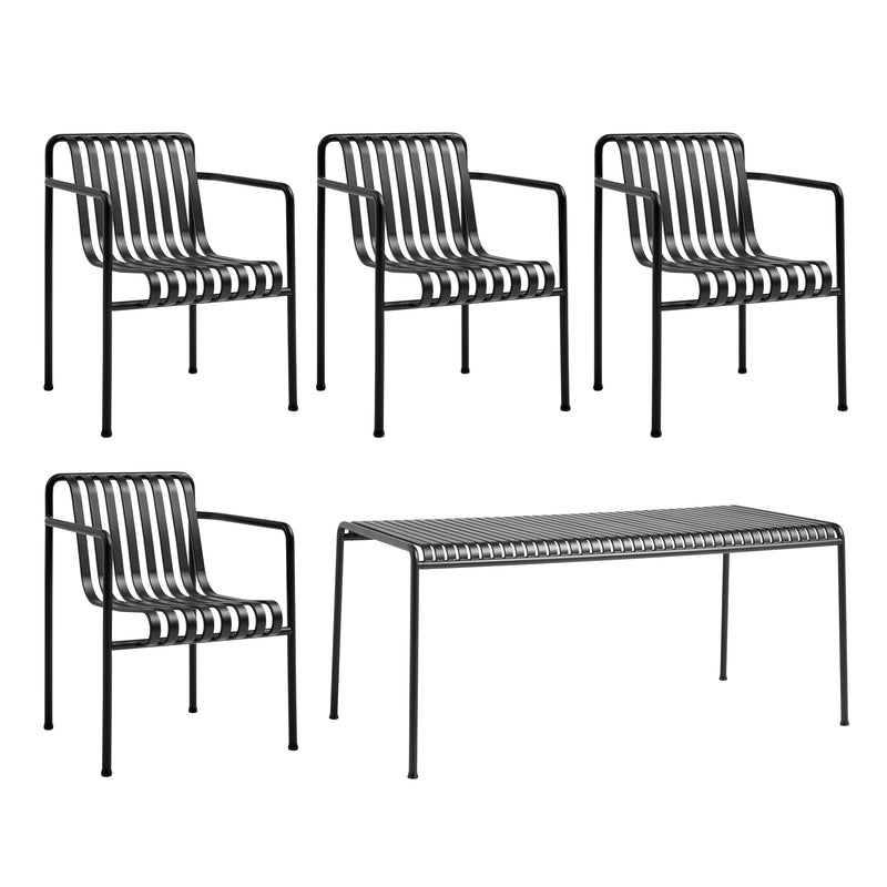 HAY - Palissade Tisch + 4x Dining Armchair | anthrazit