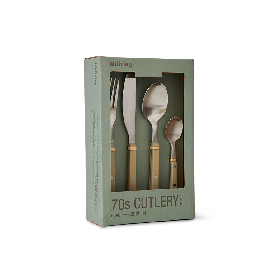 HKliving - 70's Besteck-Set | olivgrün