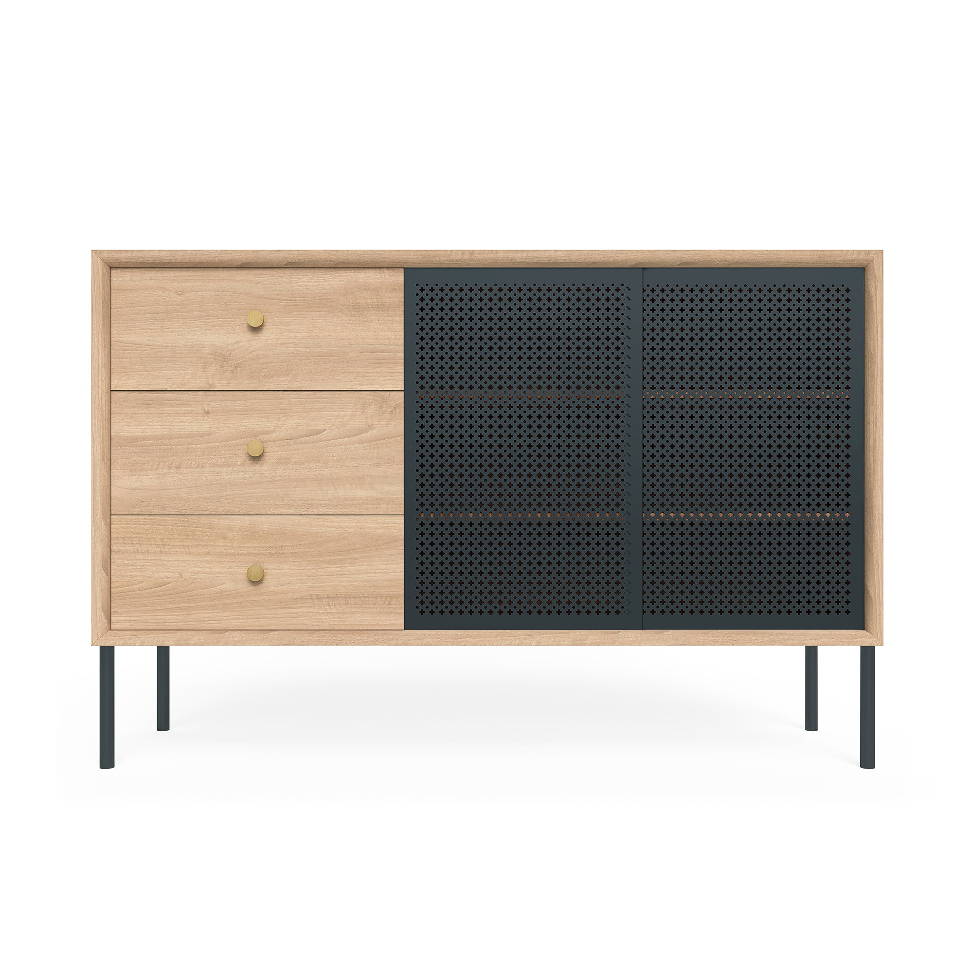 Hartô - Gabin Sideboard mit Schublade | hoch mit Schubladen / Eiche/anthrazitgrau