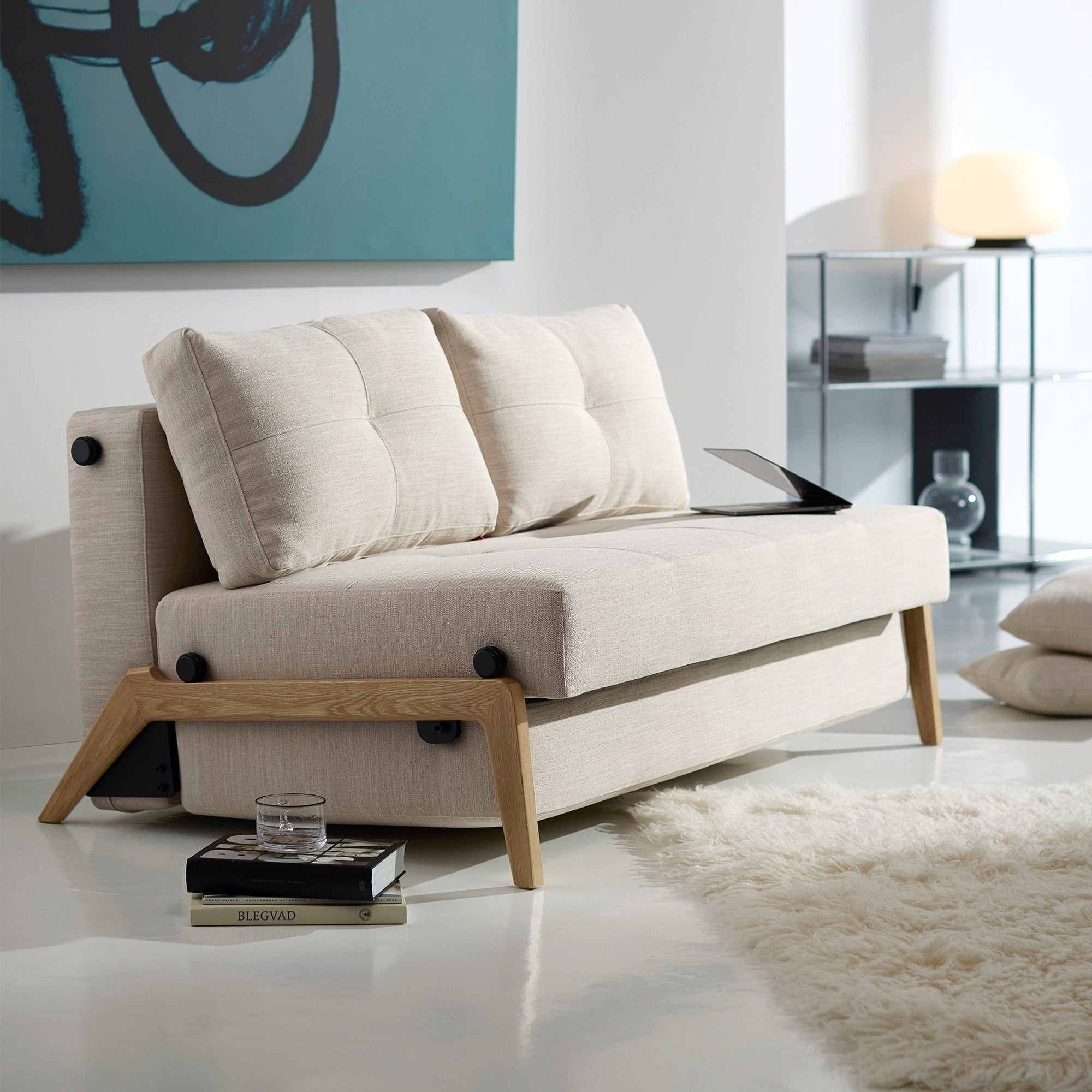 Innovation Living - Cubed 140 Schlafsofa | Innovation Living Blida sand grey (612) / Eiche