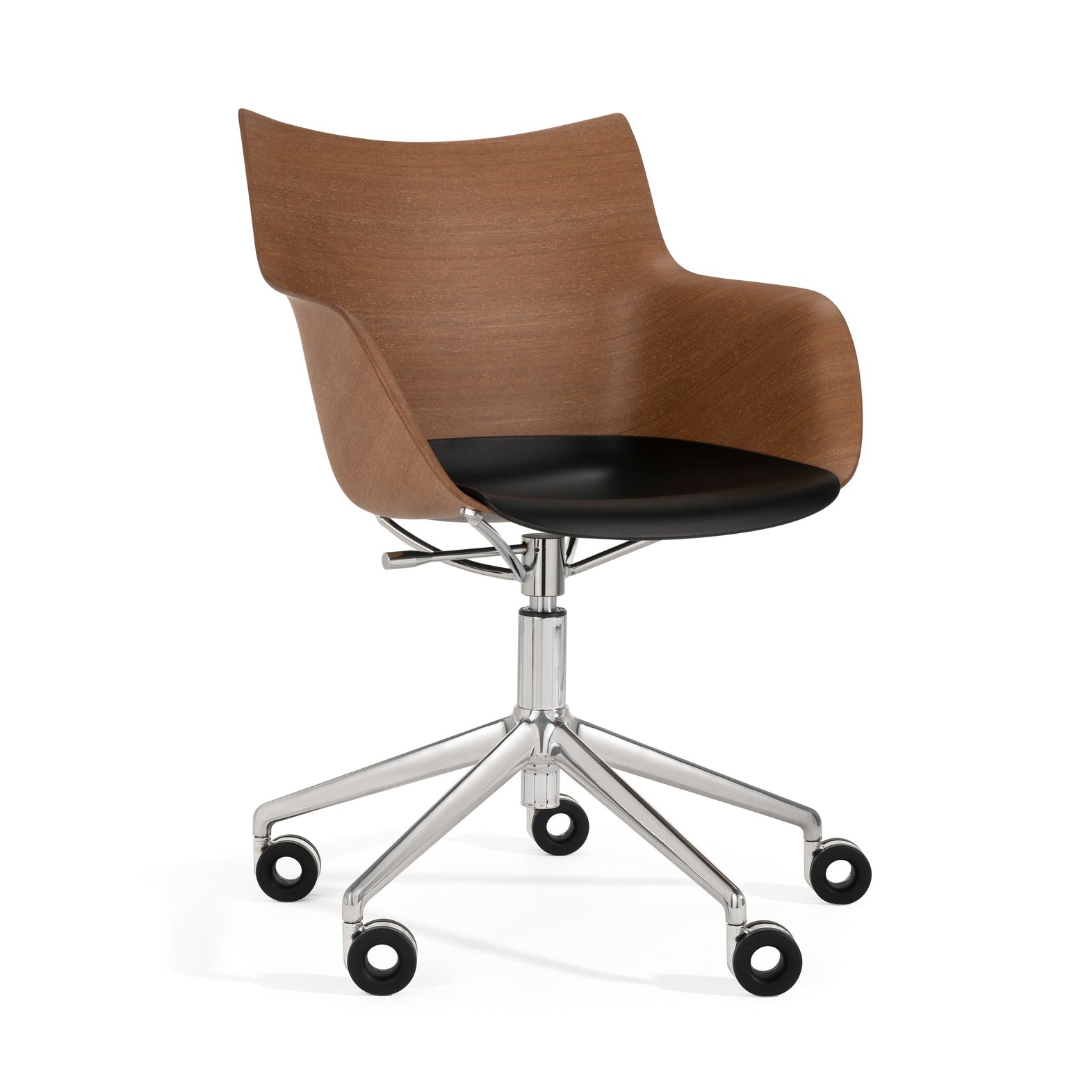 Kartell - Q/Wood Stuhl mit Rollen | ohne Polster / Buche dunkel