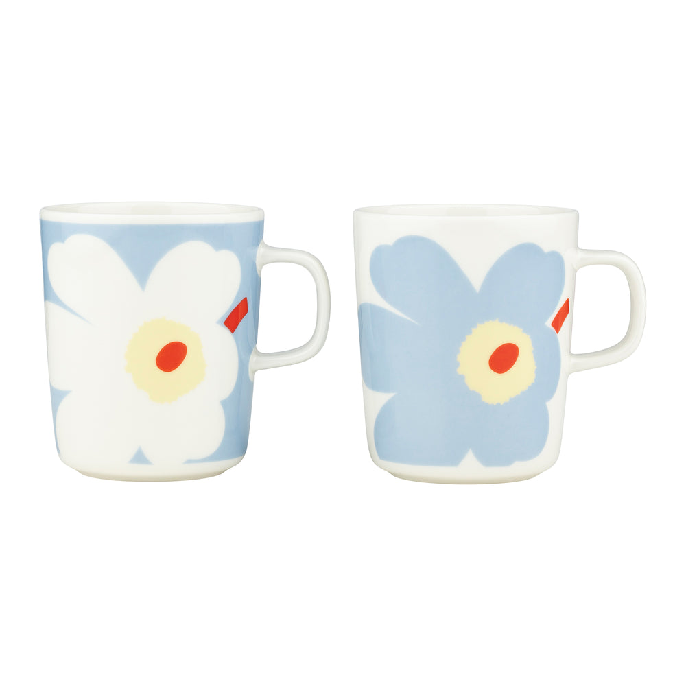 Marimekko - Oiva Juhla Unikko Becher mit Henkel | 2er-Set / white/lt.blue/orange red