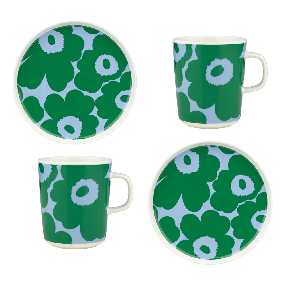 Marimekko - Oiva Unikko Geschirr-Set | weiß/grün/hellblau