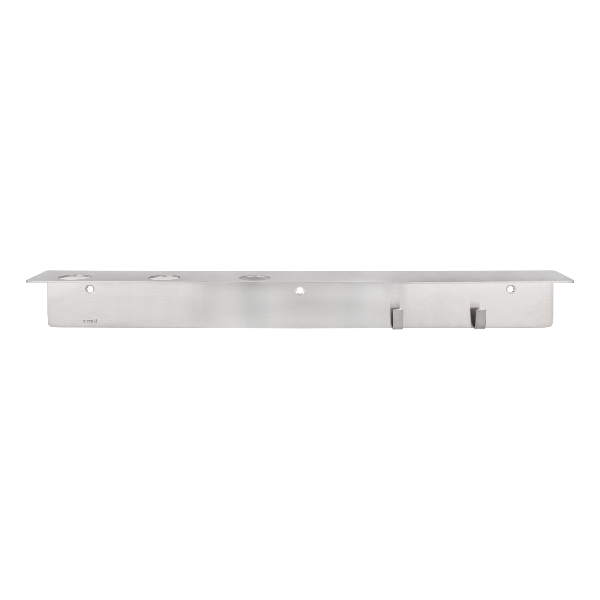 Meraki - Regal mit Flaschenhalterung und Hakenleiste | gebürstetes Silber-Finish