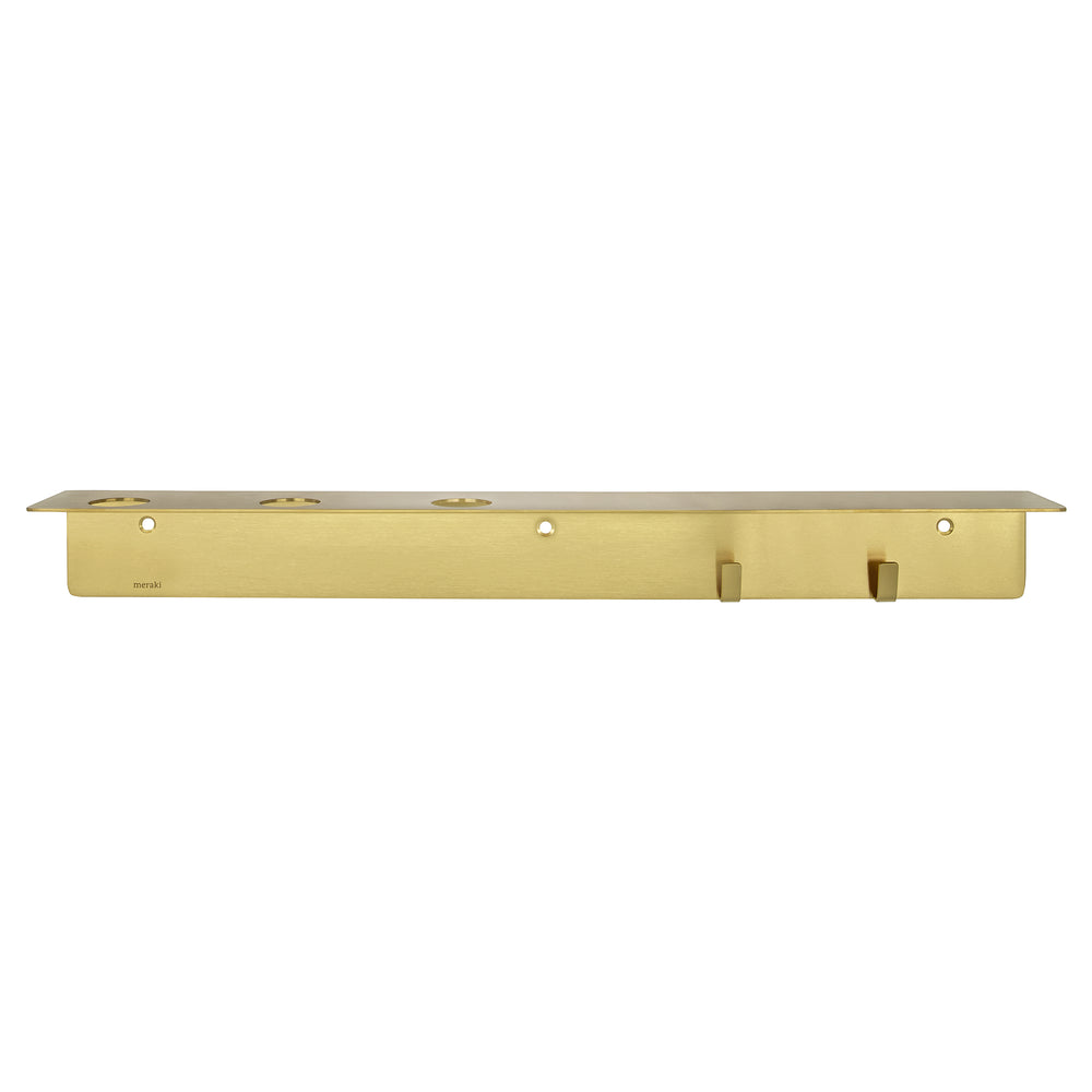 Meraki - Regal mit Flaschenhalterung und Hakenleiste | mattes Messing-Finish