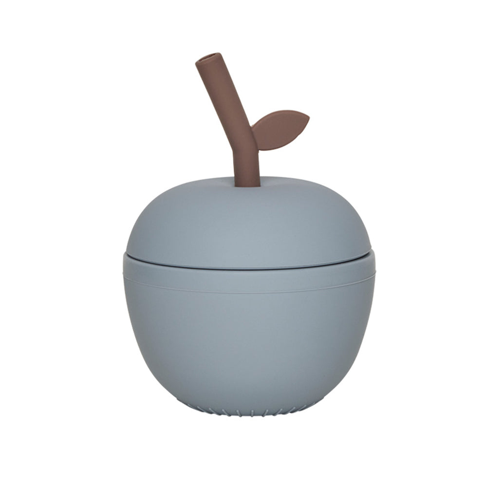 OYOY Mini - Apfel Becher mit Strohhalm | dusty blue
