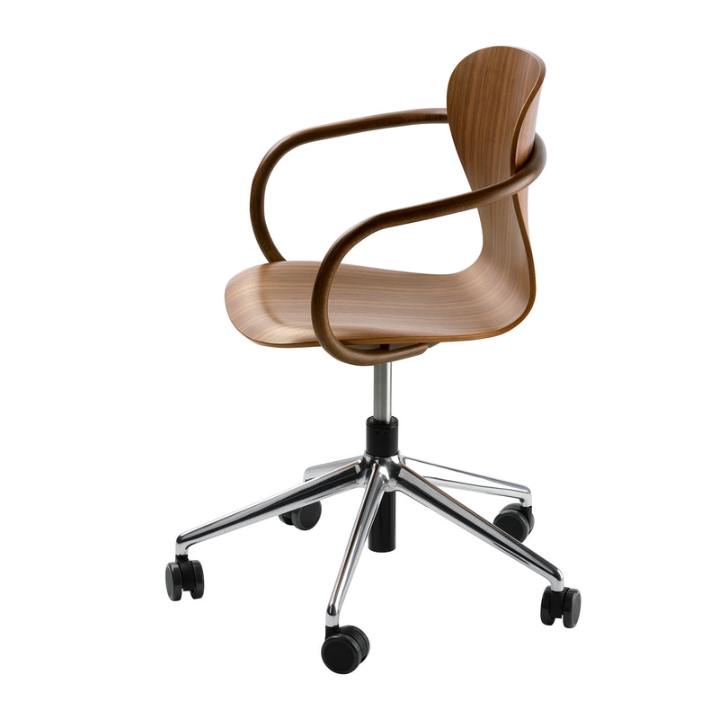 Thonet - S 220 FDRW Drehstuhl mit Rollen | Nussbaum / Aluminium poliert