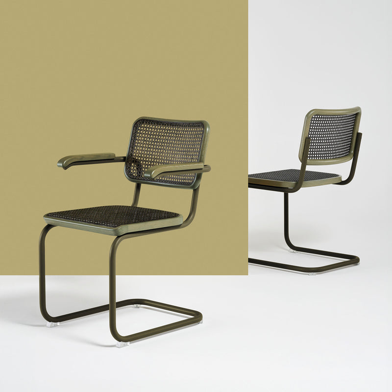 Thonet - S 64 V Freischwinger | Geflecht dark / Eiche gebeizt / salbeigrün