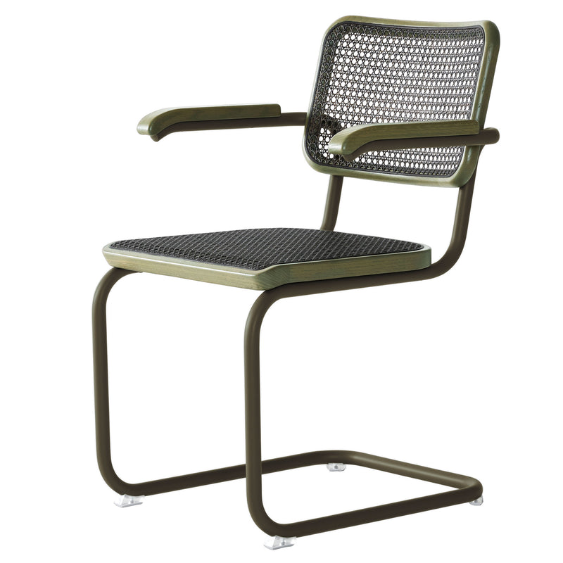 Thonet - S 64 V Freischwinger | Geflecht dark / Eiche gebeizt / salbeigrün