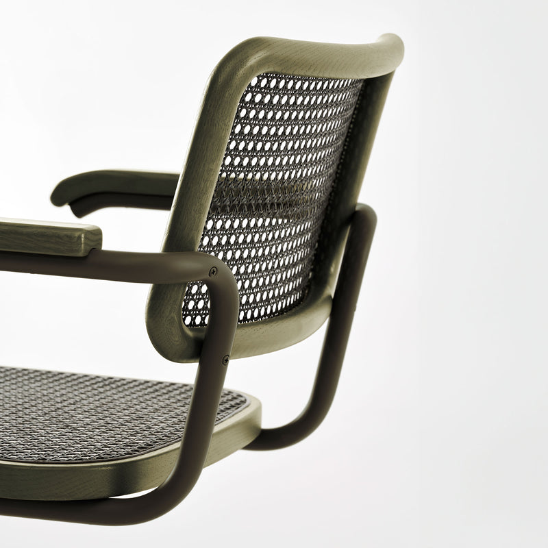 Thonet - S 64 V Freischwinger | Geflecht dark / Eiche gebeizt / salbeigrün