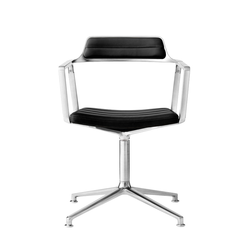 Vipp - 452 Drehstuhl | Gleiter / Leder schwarz / Aluminium poliert