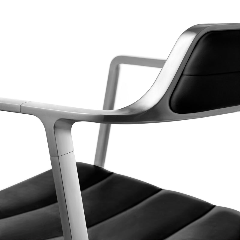 Vipp - 452 Drehstuhl | Gleiter / Leder schwarz / Aluminium poliert