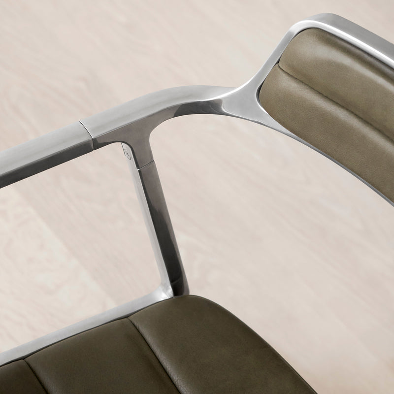 Vipp - 452 Drehstuhl | Rollen / Leder bosco grün / Aluminium poliert