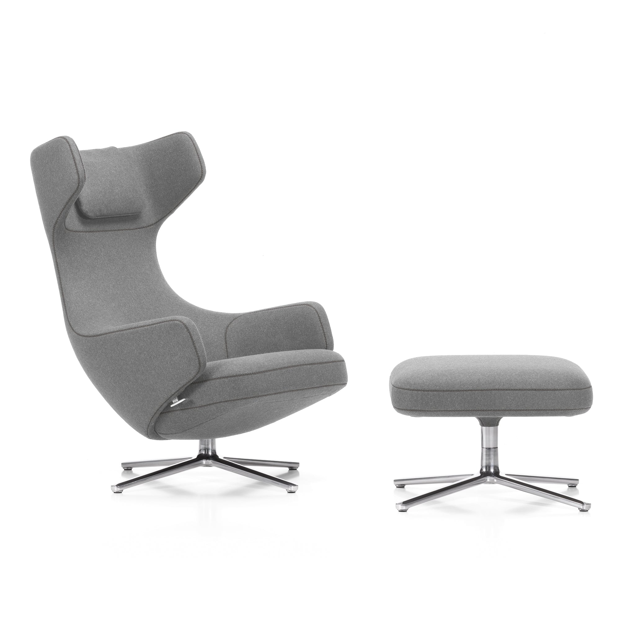 Vitra - Grand Repos Sessel und Ottoman | Cosy 2 kieselgrau (01) (Kreuzstichnaht)