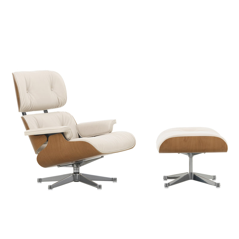 Vitra - Lounge Chair &amp; Ottoman | Leder Premium F 72 snow / Kirsche natur / poliert