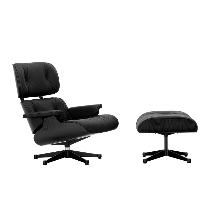 Vitra - Lounge Chair &amp; Ottoman | Leder Premium F 66 nero / Kastanie schwarz / basic dark pulverbeschichtet