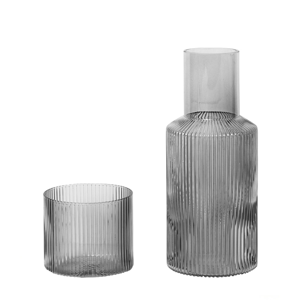 Ferm Living - Ripple Karaffen-Set, klein | smoked grey