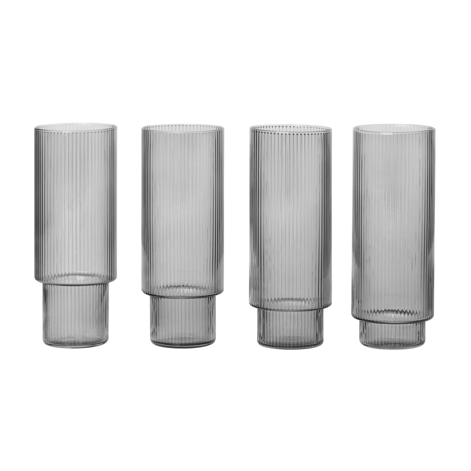 Ferm Living - Ripple Longdrink Gläser (4er-Set) | smoked grey